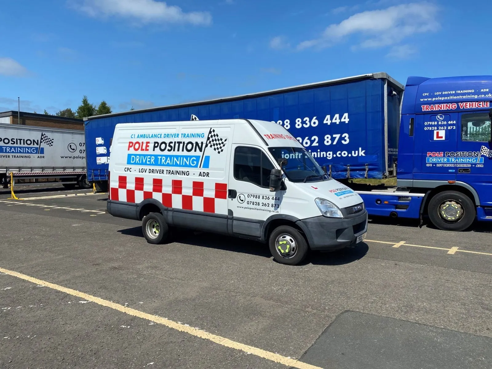 C1 training vehicle in front of articulated lorry Pole Position Driver Training