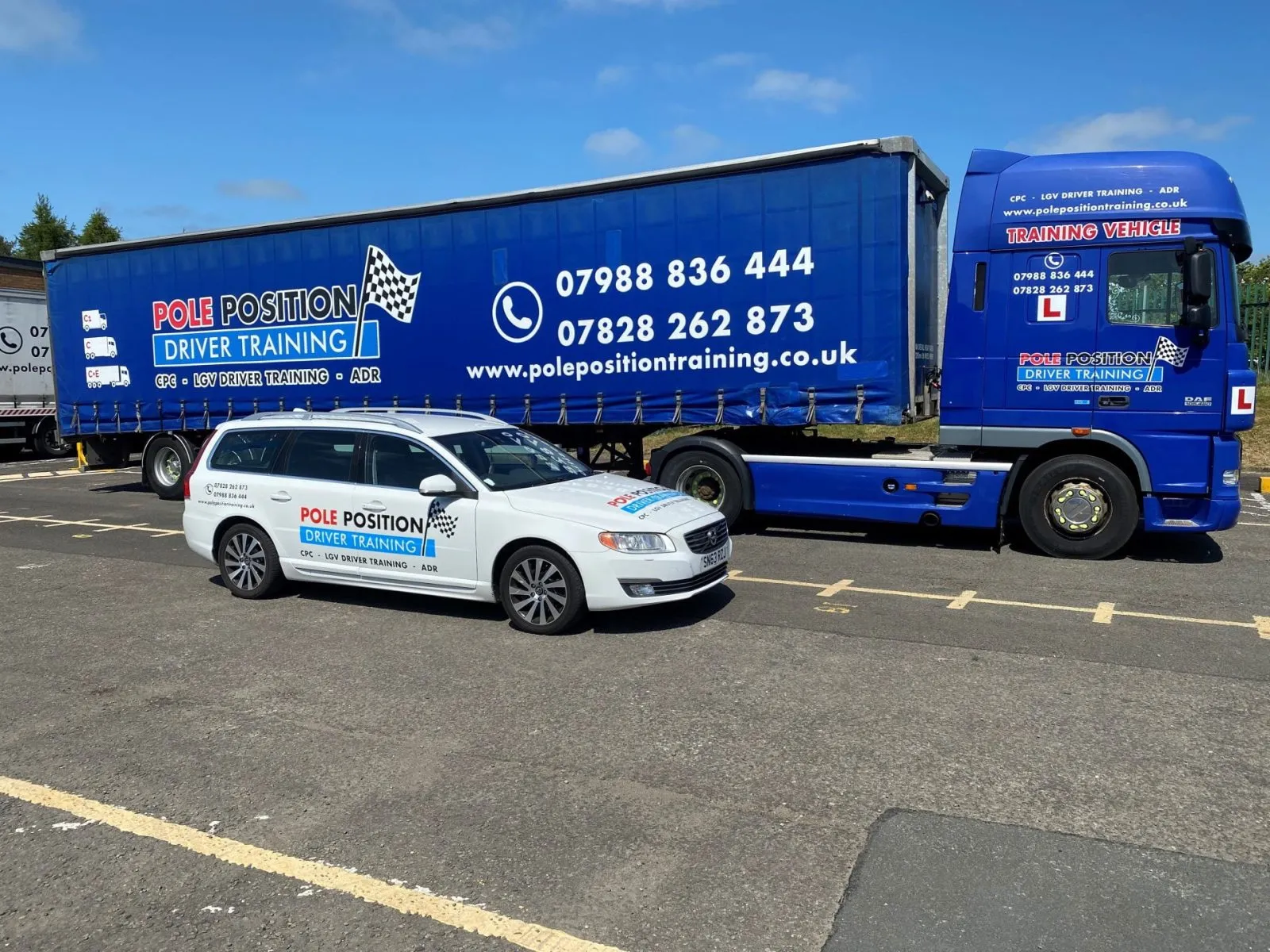 Articulated lorry and car used for B to C+E training Pole Position Driver Training