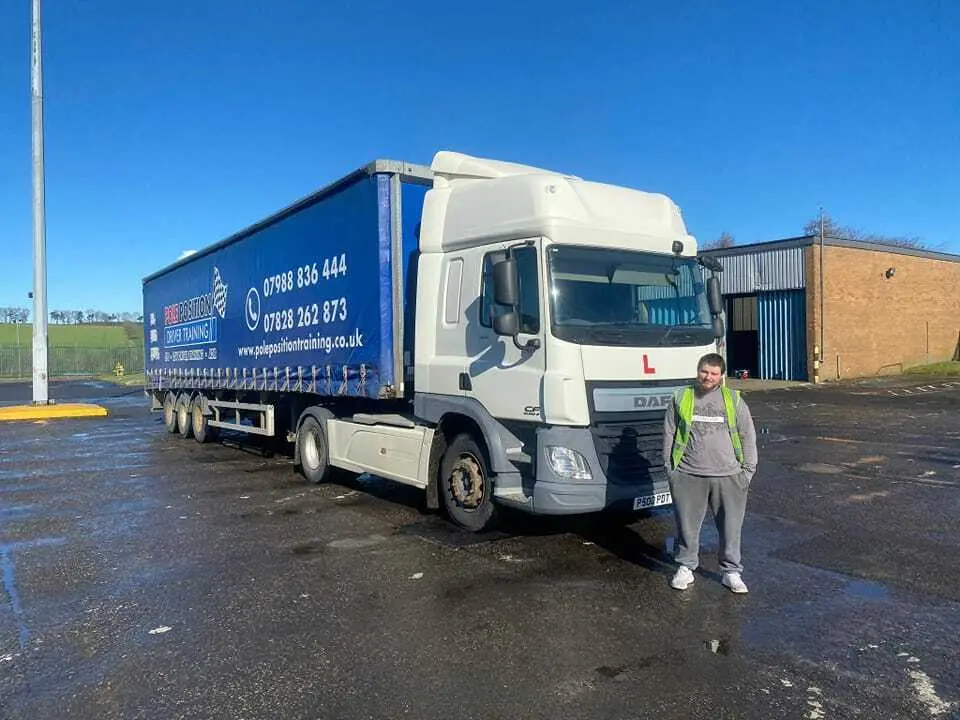 Articulated lorry and trailer at the Pole Position Driver Training yard in Livingston